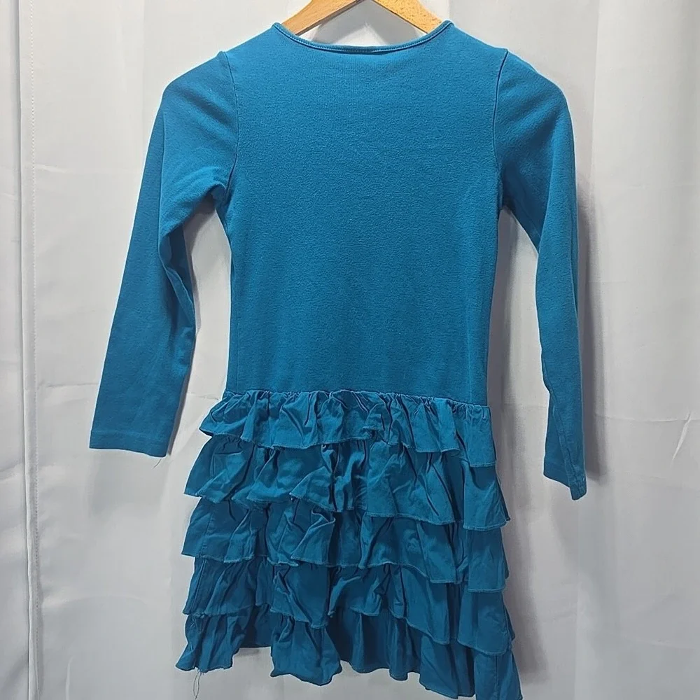 Gymboree‎ Ruffle Tiered Dress Girls 8 Teal Blue Bow Long Sleeve Preppy Coquette